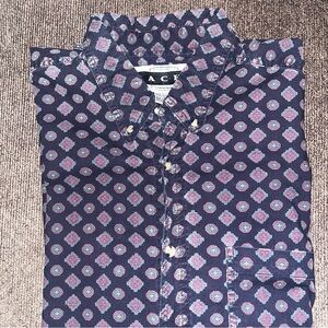 Vintage 90s Navy‎ PACHE Pattern Men’s Button Down Shirt Size Large